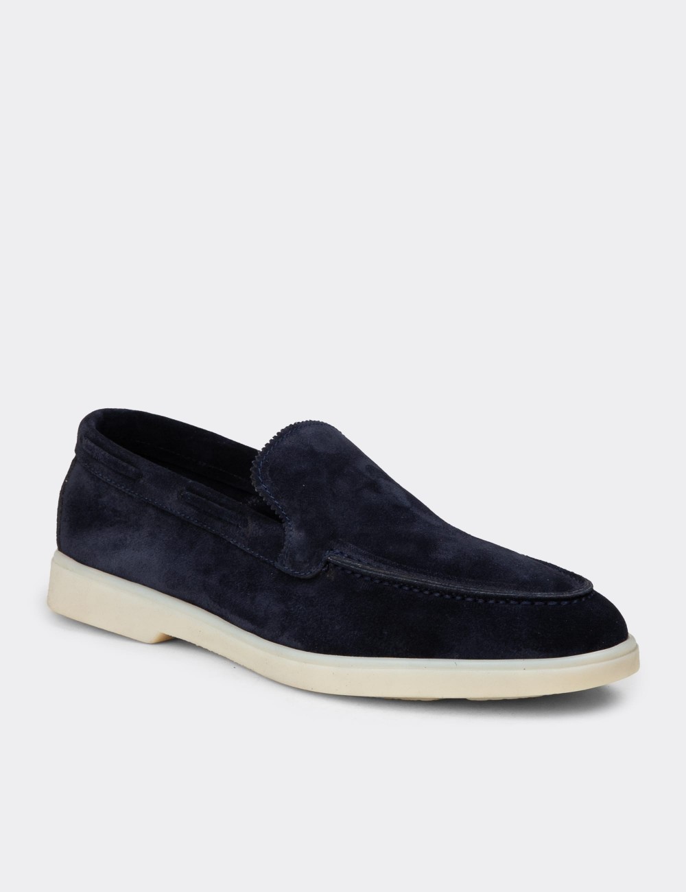 Erkek Hakiki Süet Lacivert Loafer Ayakkabı - 02032MLCVC01