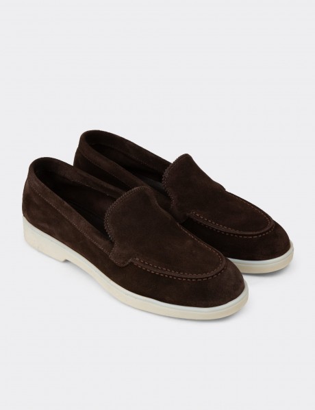 Kadın Hakiki Süet Kahverengi Loafer Ayakkabı