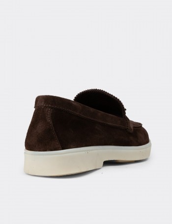 Kadın Hakiki Süet Kahverengi Püsküllü Loafer - 02040ZKHVC01