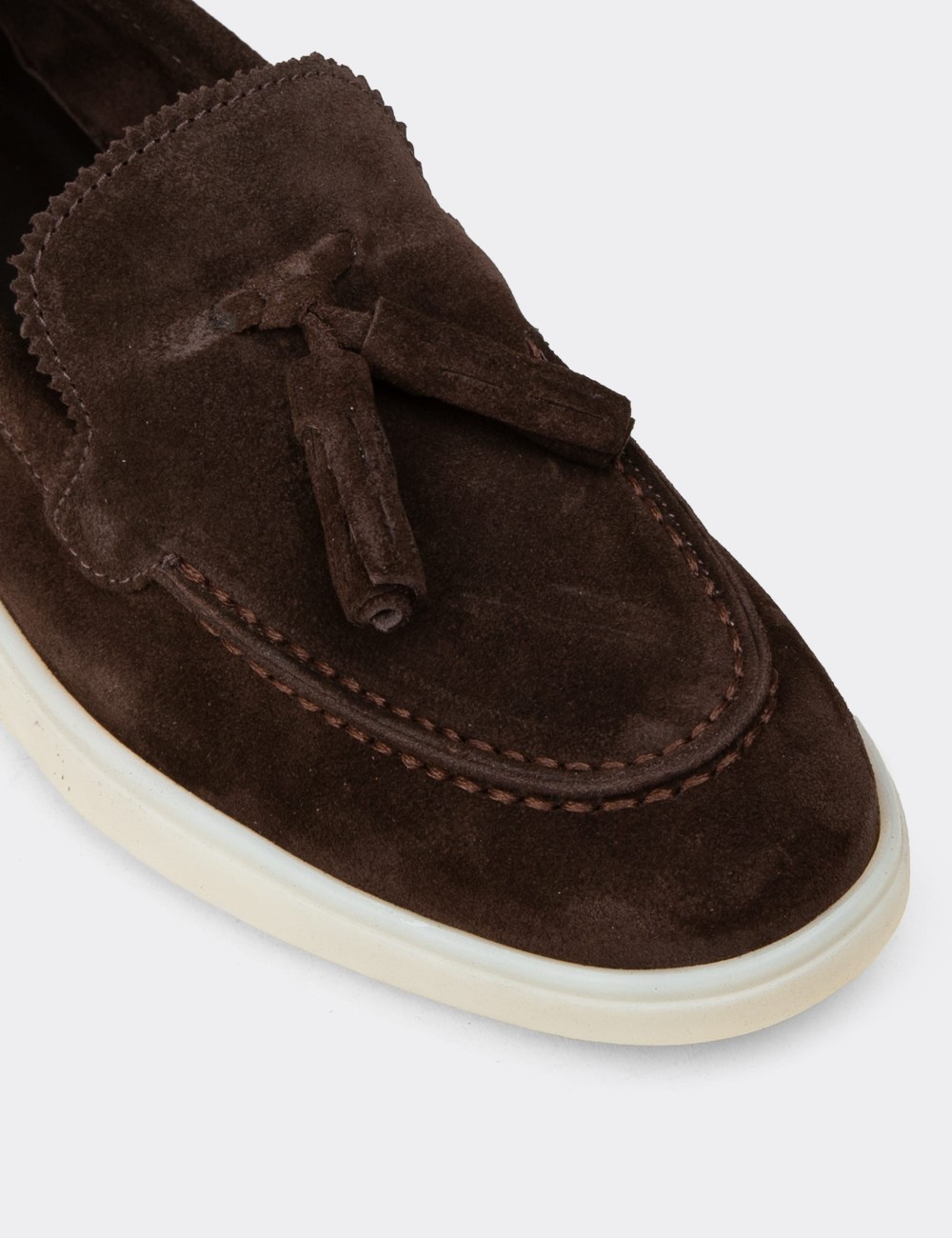 Kadın Hakiki Süet Kahverengi Püsküllü Loafer - 02040ZKHVC01