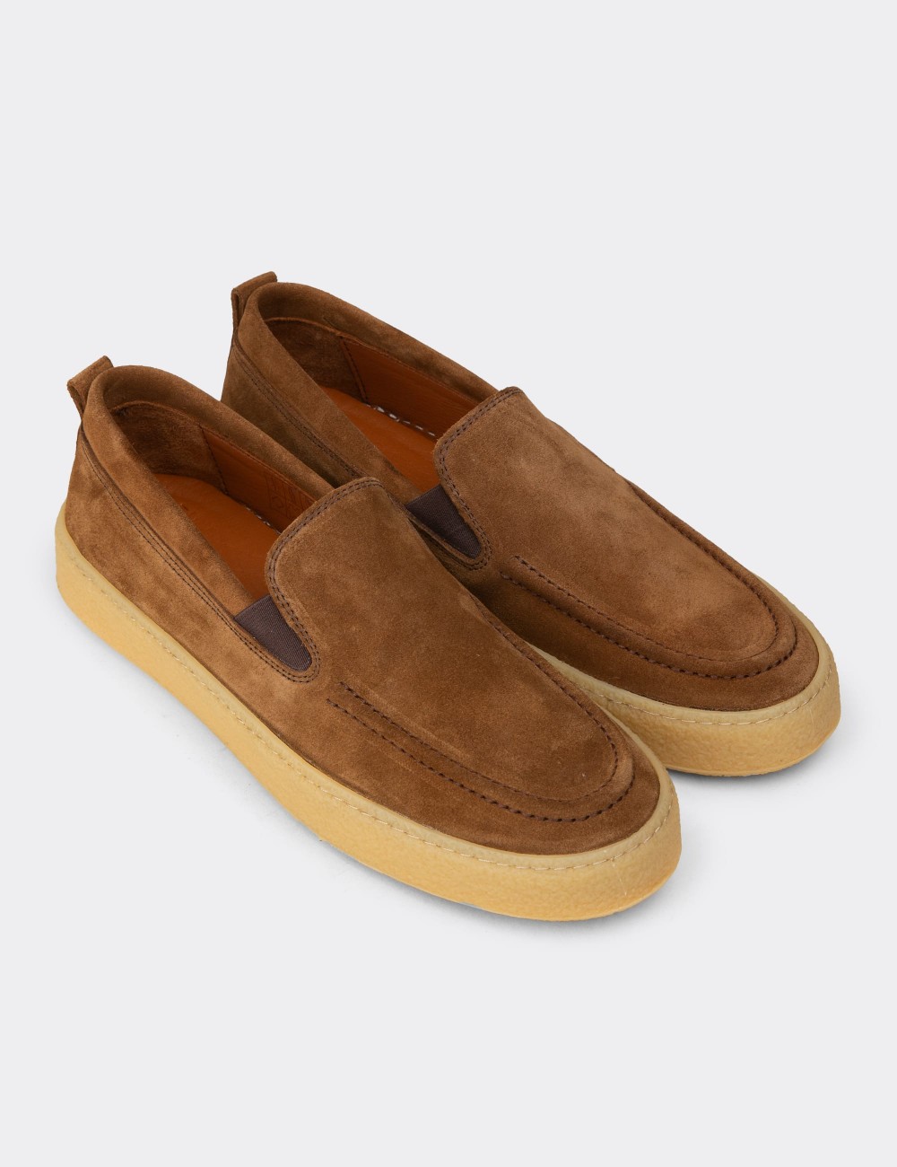 Erkek Hakiki Süet Taba Rengi Slip-on Ayakkabı - 02047MTBAC01