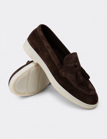 Kadın Hakiki Süet Kahverengi Püsküllü Loafer - 02040ZKHVC01