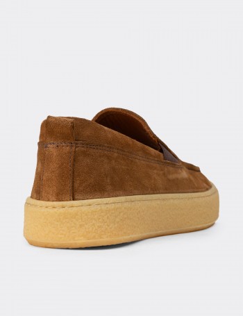 Erkek Hakiki Süet Taba Rengi Slip-on Ayakkabı - 02047MTBAC01