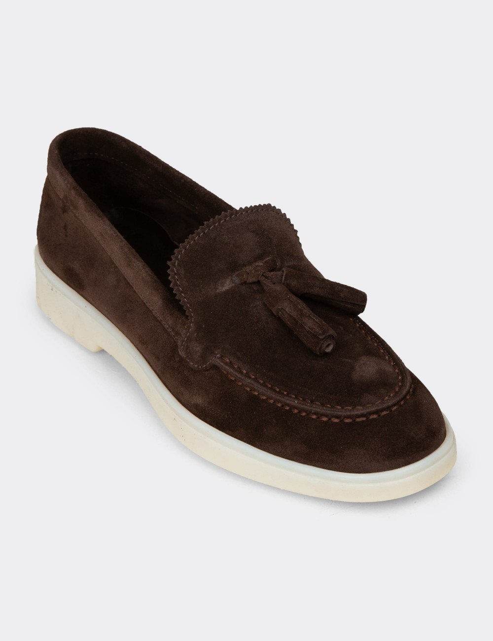 Kadın Hakiki Süet Kahverengi Püsküllü Loafer - 02040ZKHVC01