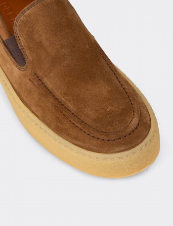 Erkek Hakiki Süet Taba Rengi Slip-on Ayakkabı - 02047MTBAC01
