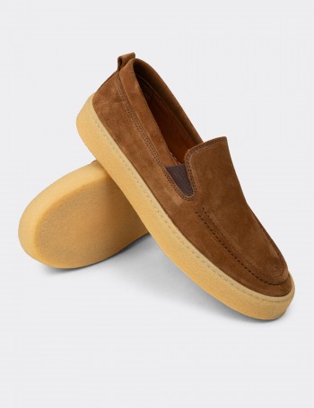 Erkek Hakiki Süet Taba Rengi Slip-on Ayakkabı - 02047MTBAC01