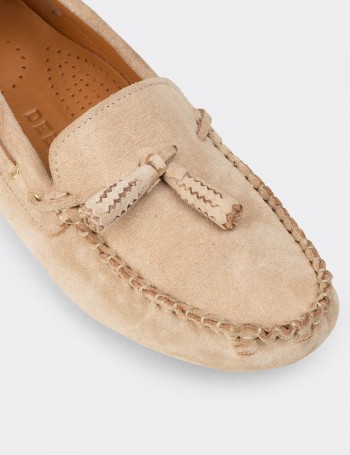 Kadın Süet Bej Püsküllü Loafer Ayakkabı - DL506ZBEJC01