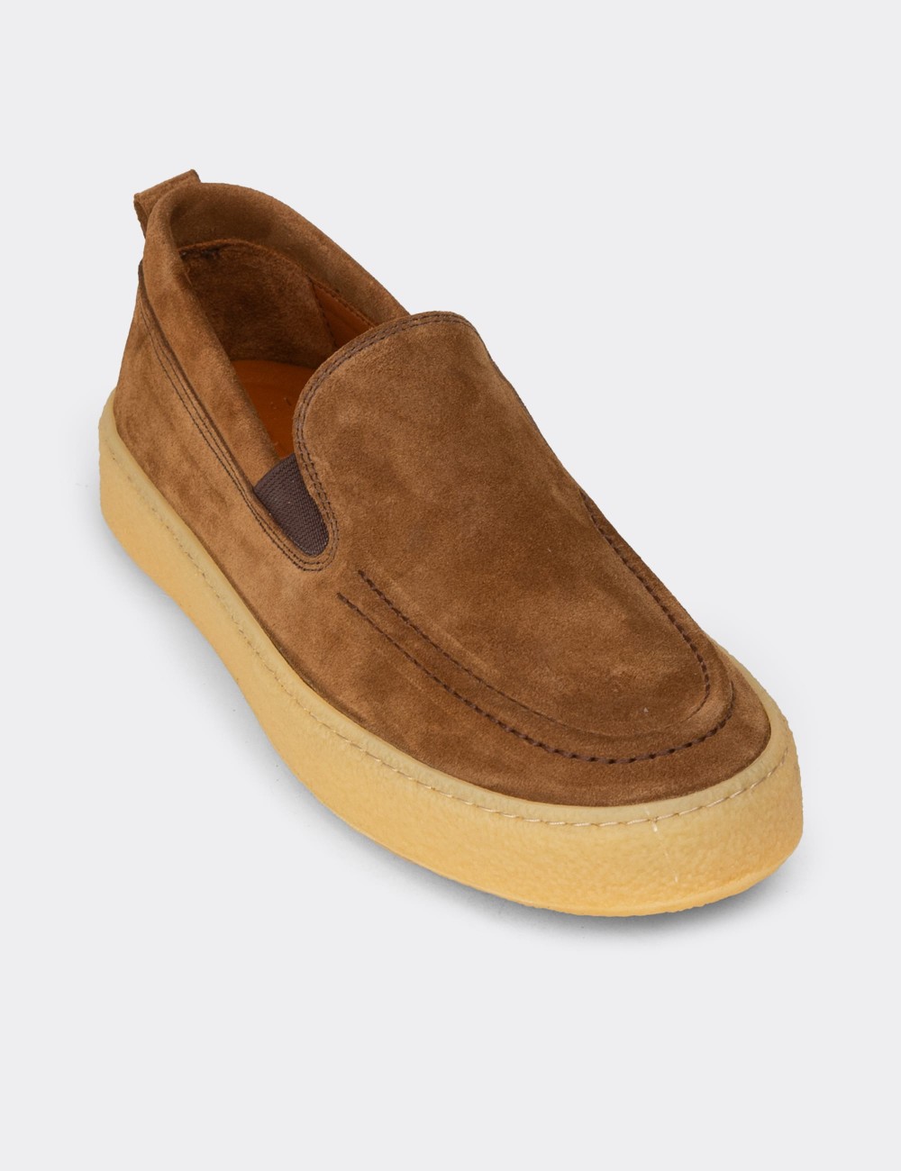 Erkek Hakiki Süet Taba Rengi Slip-on Ayakkabı - 02047MTBAC01