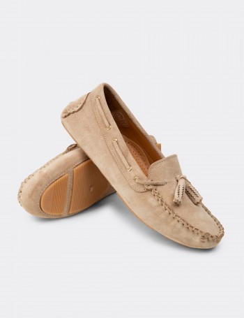 Kadın Süet Bej Püsküllü Loafer Ayakkabı - DL506ZBEJC01