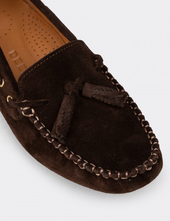 Kadın Hakiki Süet Kahverengi Püsküllü Loafer - DL506ZKHVC01
