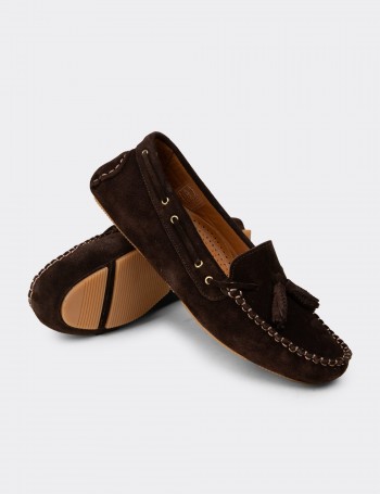 Kadın Hakiki Süet Kahverengi Püsküllü Loafer - DL506ZKHVC01