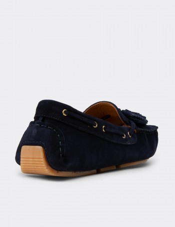 Kadın Hakiki Süet Lacivert Püsküllü Loafer - DL506ZLCVC01