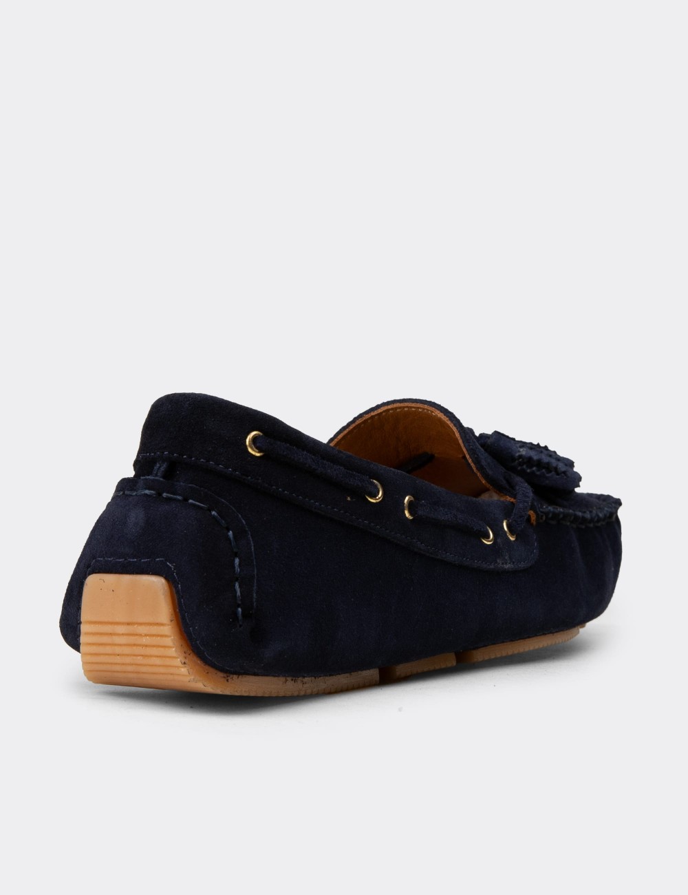 Kadın Hakiki Süet Lacivert Püsküllü Loafer - DL506ZLCVC01