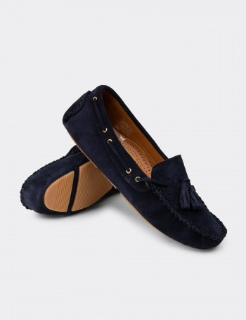 Kadın Hakiki Süet Lacivert Püsküllü Loafer - DL506ZLCVC01