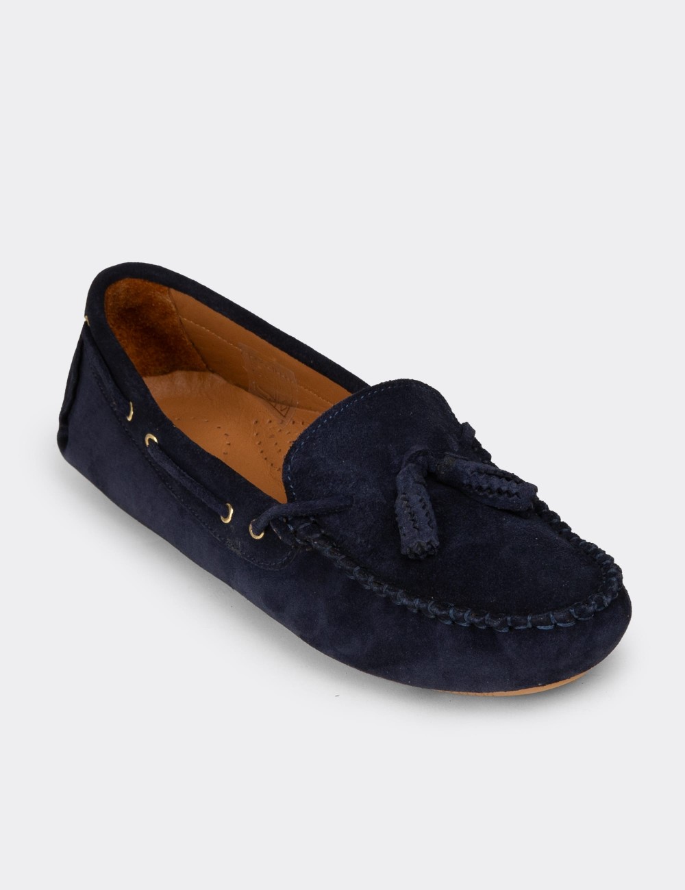 Kadın Hakiki Süet Lacivert Püsküllü Loafer - DL506ZLCVC01