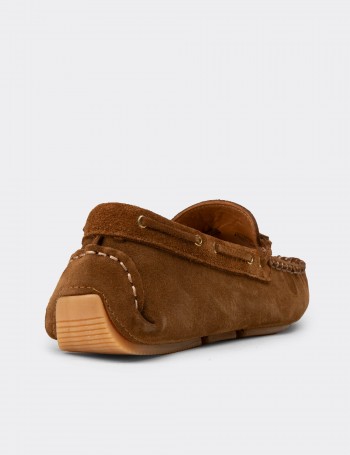 Kadın Hakiki Süet Taba Rengi Püsküllü Loafer - DL506ZTBAC01