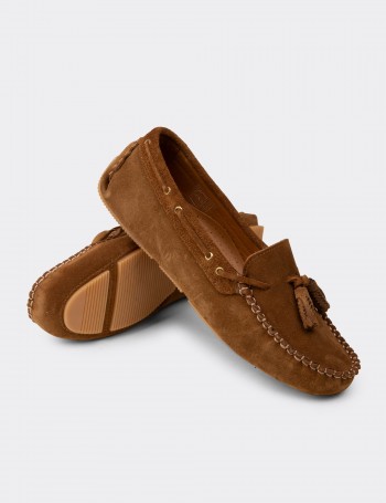 Kadın Hakiki Süet Taba Rengi Püsküllü Loafer - DL506ZTBAC01