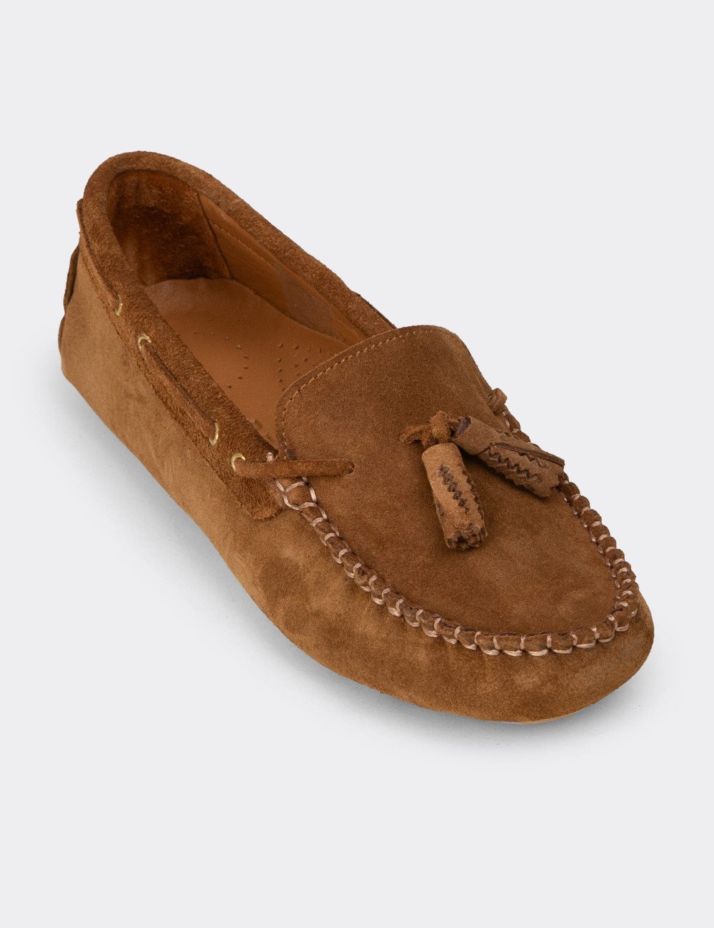 Kadın Hakiki Süet Taba Rengi Püsküllü Loafer - DL506ZTBAC01
