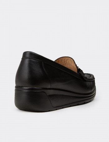 Kadın Hakiki Deri Siyah Dolgu Topuk Loafer - N1742ZSYHC01