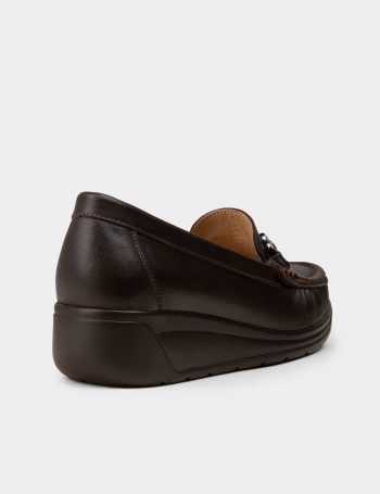 Kadın Hakiki Deri Kahverengi Dolgu Topuk Loafer - N1742ZKHVC01