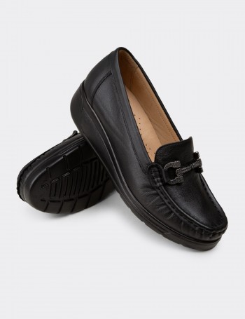 Kadın Hakiki Deri Siyah Dolgu Topuk Loafer - N1742ZSYHC01