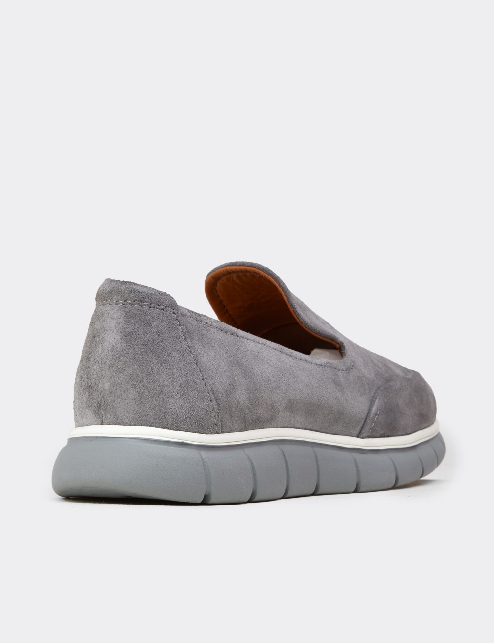 Erkek Hakiki Süet Gri Loafer Ayakkabı - 02044MGRIE01