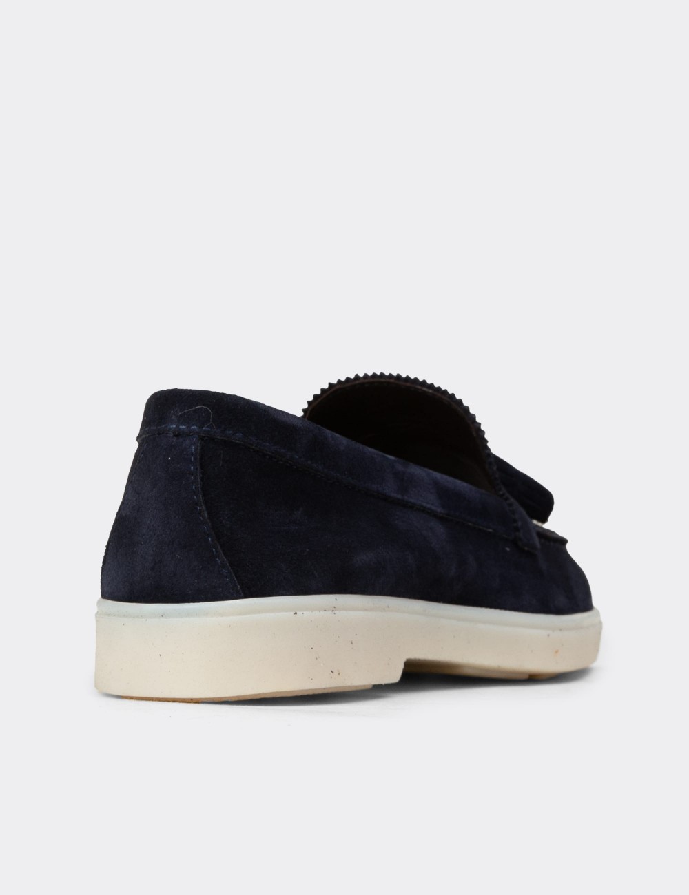 Kadın Hakiki Süet Lacivert Püsküllü Loafer - 02040ZLCVC01