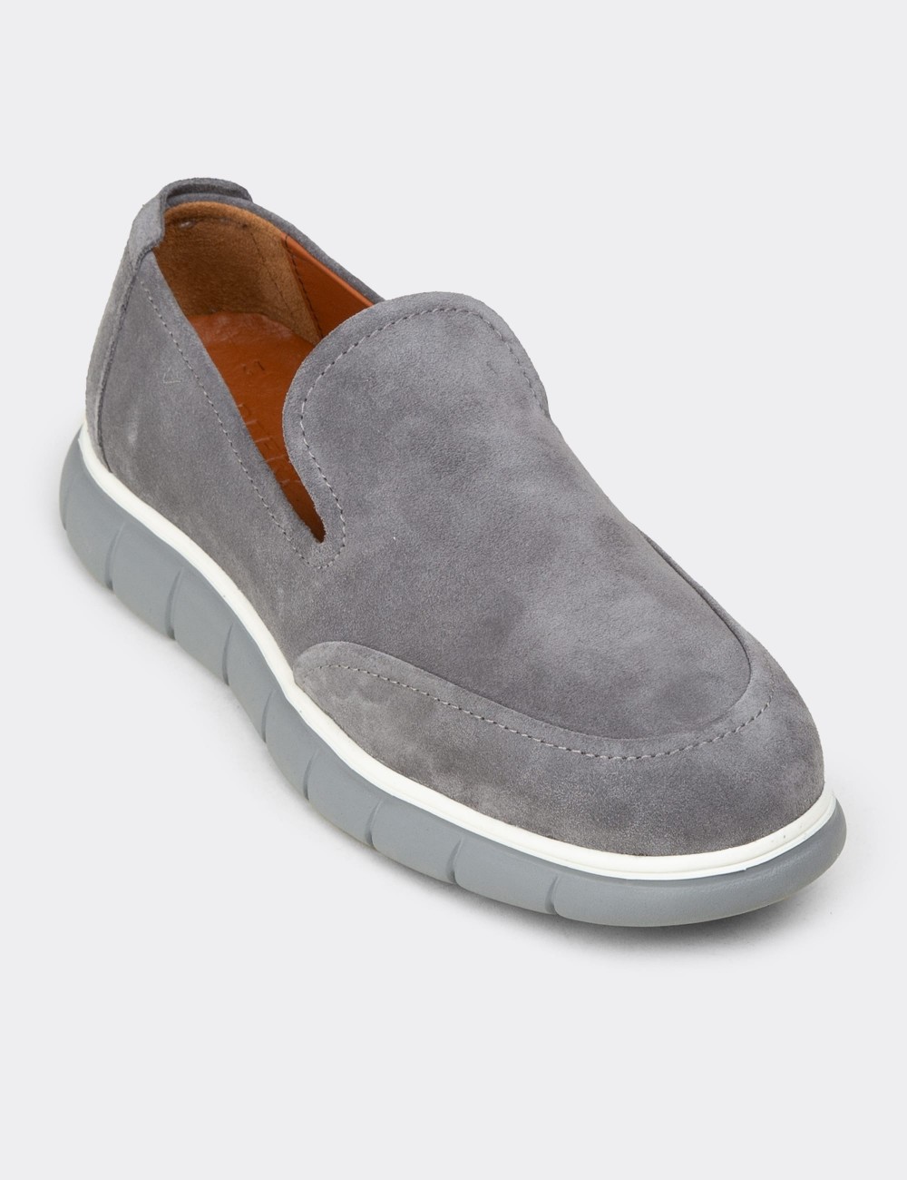 Erkek Hakiki Süet Gri Loafer Ayakkabı - 02044MGRIE01