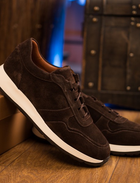 Erkek Hakiki Süet Kahverengi Sneaker Ayakkabı