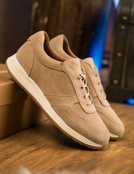 Erkek Hakiki Süet Bej Sneaker Ayakkabı
