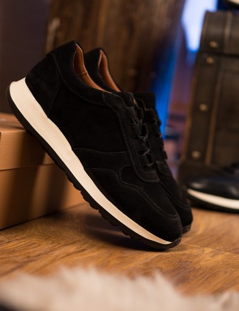 Erkek Hakiki Süet Siyah Sneaker Ayakkabı - E8210MSYHE02