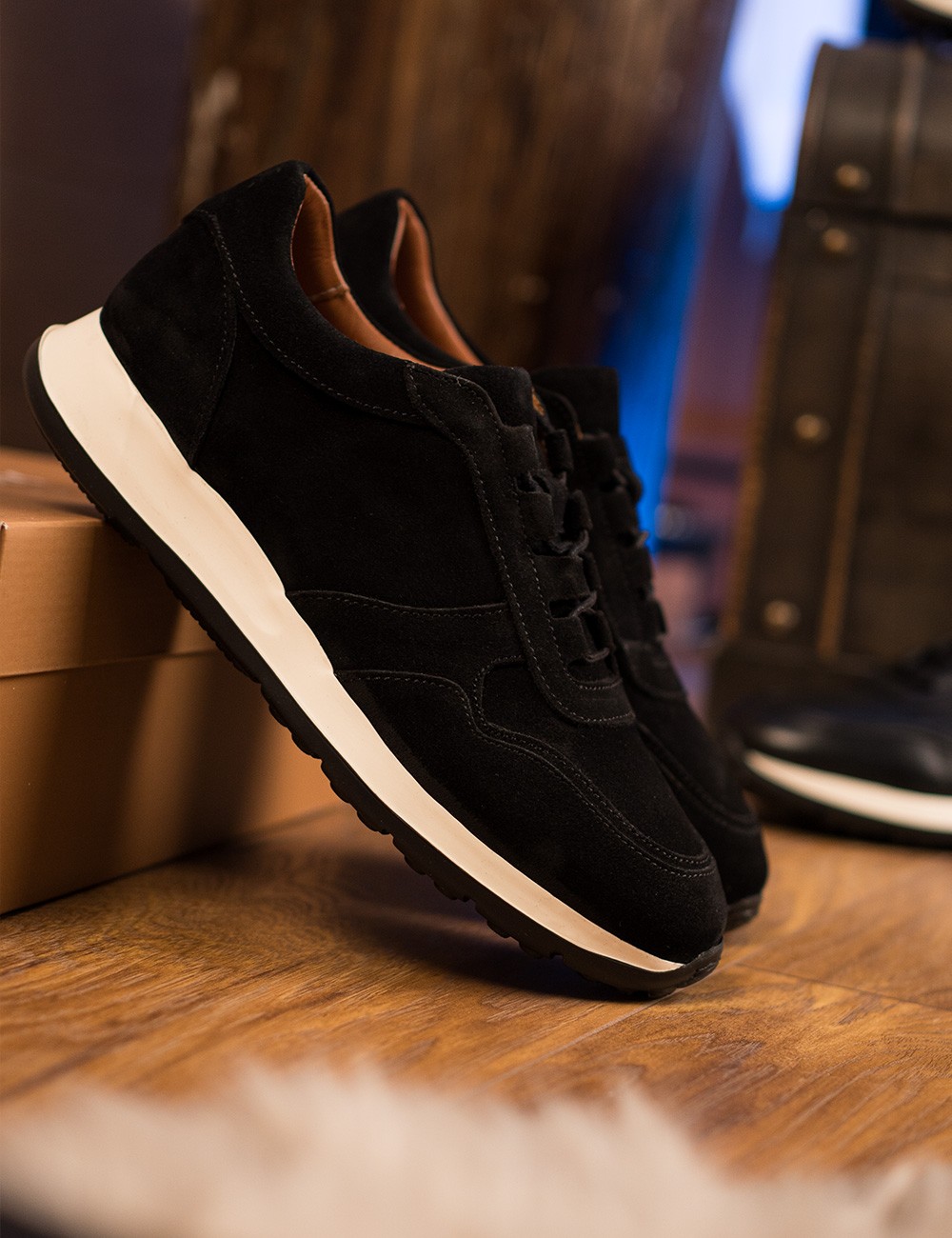 Erkek Hakiki Süet Siyah Sneaker Ayakkabı - E8210MSYHE02
