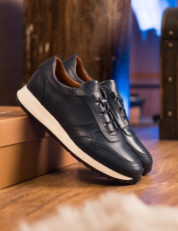 Erkek Hakiki Deri Lacivert Sneaker Ayakkabı - E8210MLCVE01