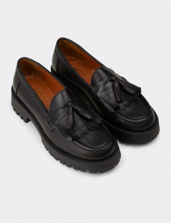 Kadın Hakiki Deri Siyah Loafer Ayakkabı