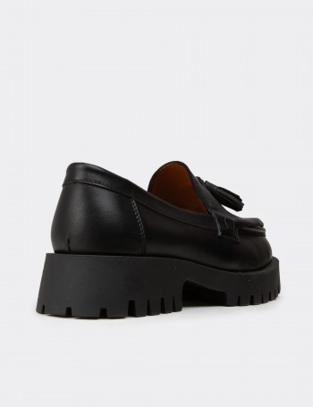 Kadın Hakiki Deri Siyah Loafer Ayakkabı - 02033ZSYHC02