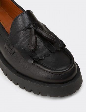 Kadın Hakiki Deri Siyah Loafer Ayakkabı - 02033ZSYHC02
