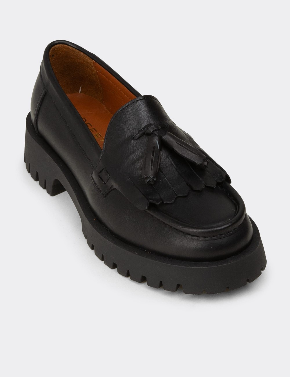 Kadın Hakiki Deri Siyah Loafer Ayakkabı - 02033ZSYHC02