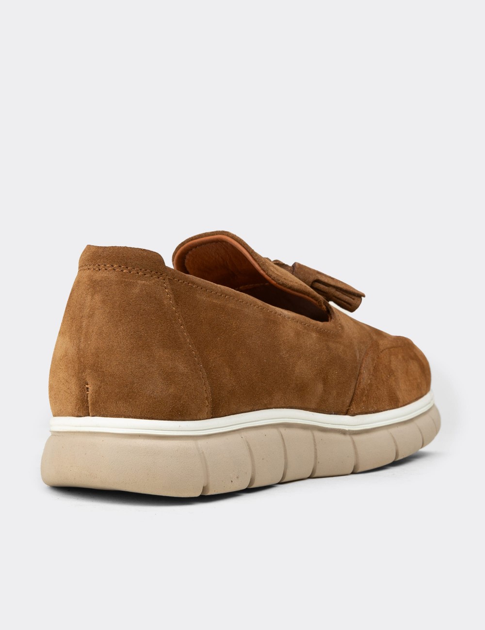 Erkek Hakiki Süet Taba Rengi Püsküllü Loafer - 02048MTBAE01