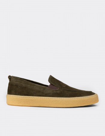 Erkek Hakiki Süet Yeşil Loafer Ayakkabı - 02047MYSLC01