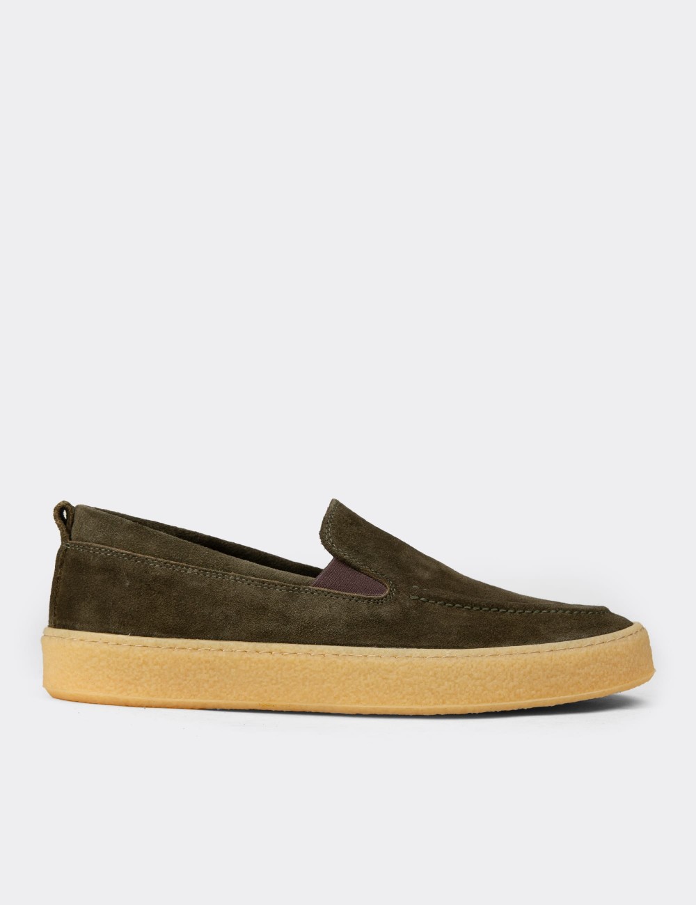 Erkek Hakiki Süet Yeşil Loafer Ayakkabı - 02047MYSLC01