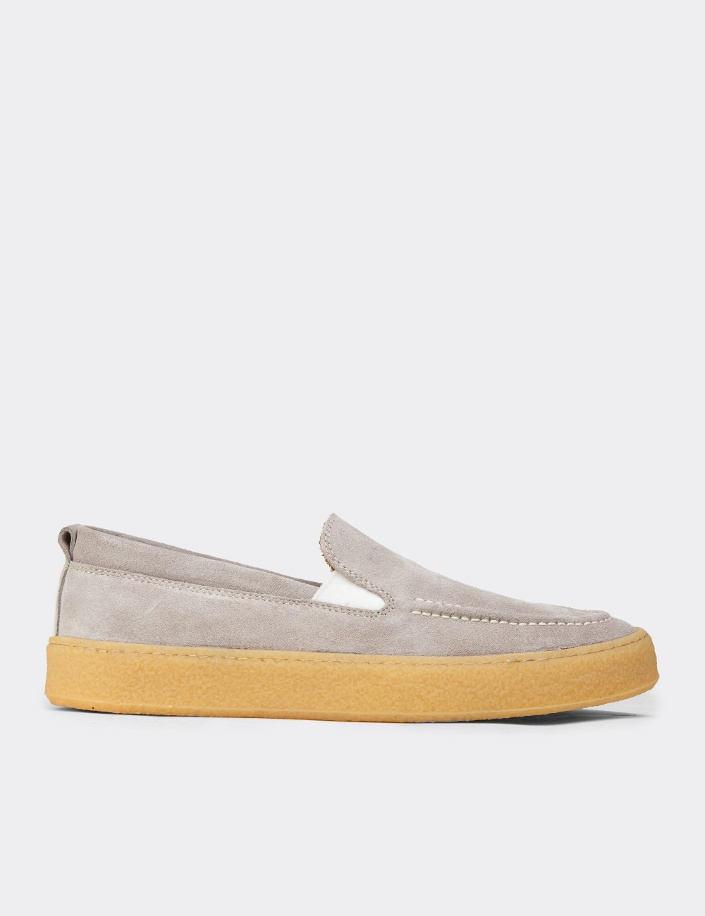 Erkek Hakiki Süet Gri Loafer Ayakkabı - 02047MGRIC01