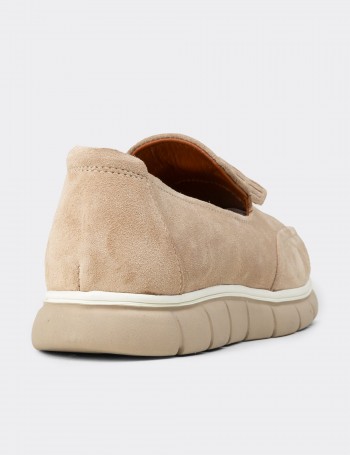 Erkek Süet Bej Püsküllü Loafer Ayakkabı - 02048MBEJE01