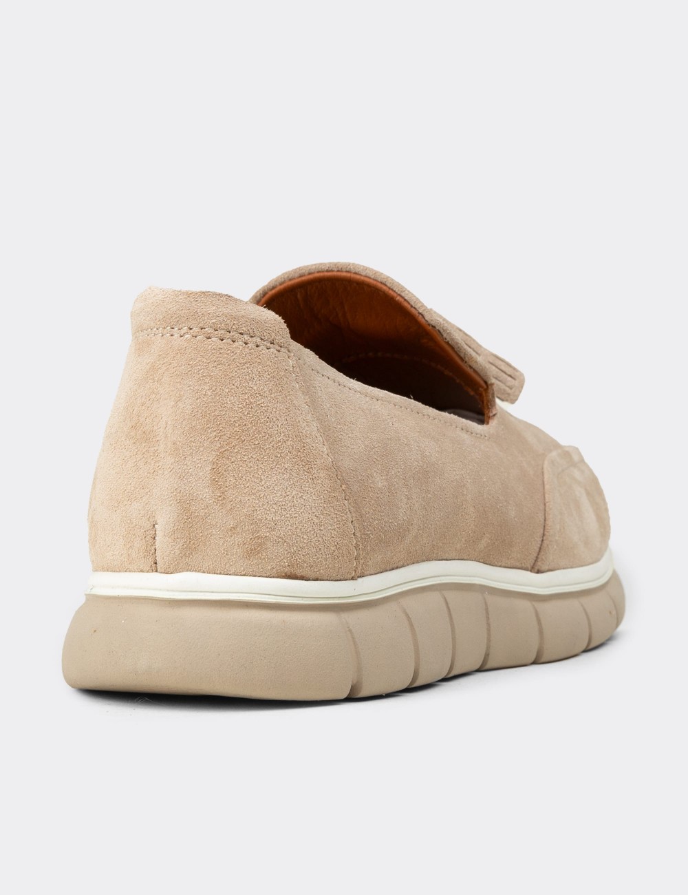 Erkek Süet Bej Püsküllü Loafer Ayakkabı - 02048MBEJE01
