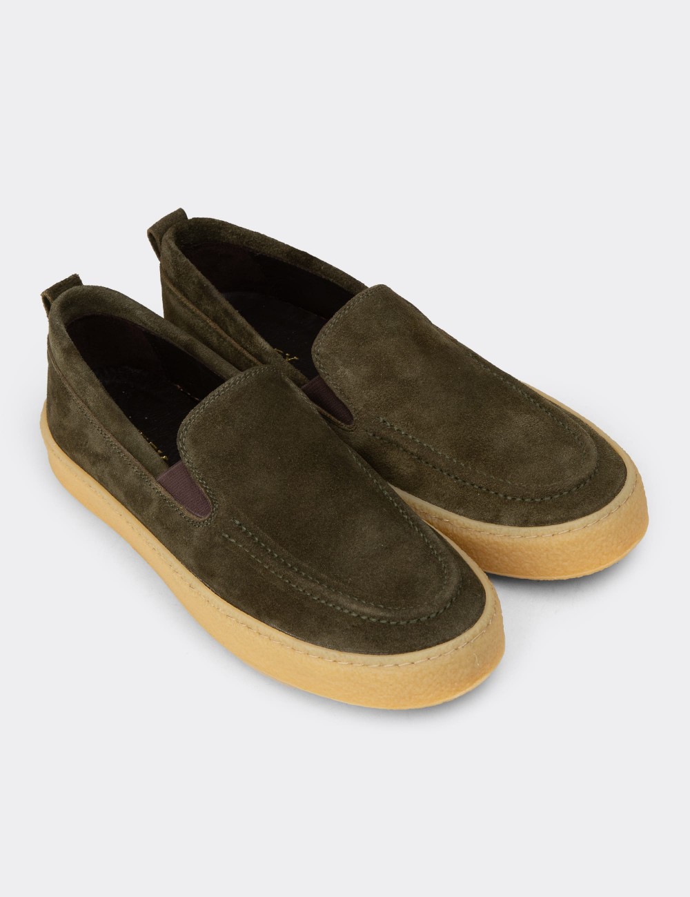 Erkek Hakiki Süet Yeşil Loafer Ayakkabı - 02047MYSLC01