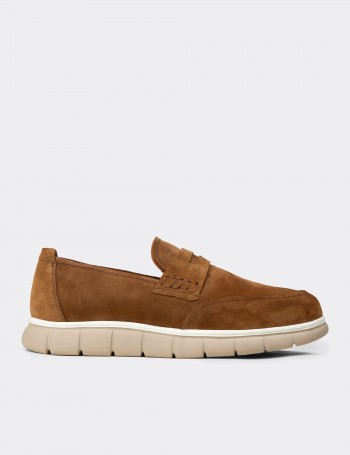 Erkek Hakiki Süet Taba Renk Loafer Ayakkabı - 02045MTBAE01