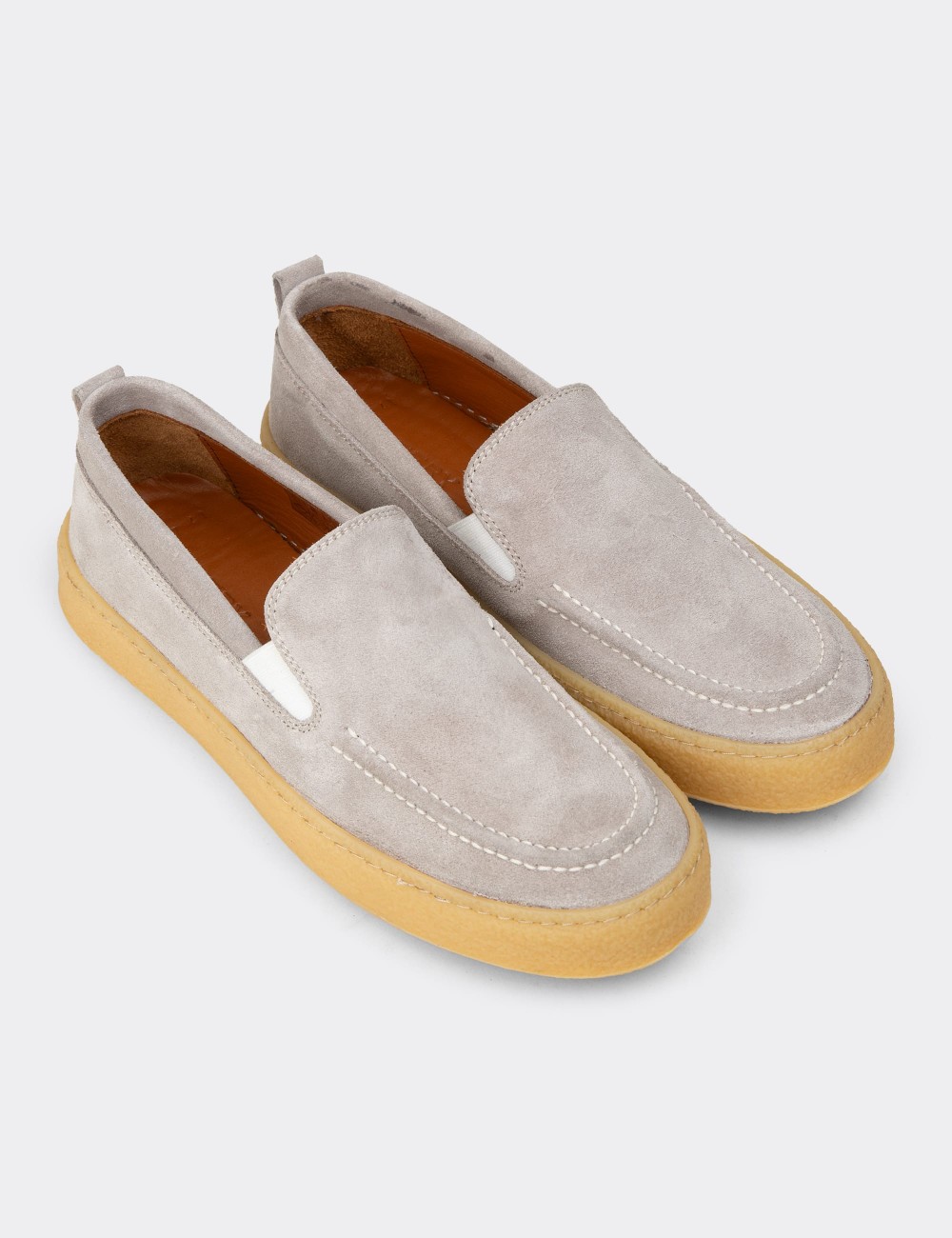 Erkek Hakiki Süet Gri Loafer Ayakkabı - 02047MGRIC01