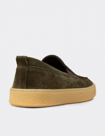 Erkek Hakiki Süet Yeşil Loafer Ayakkabı - 02047MYSLC01