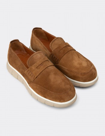 Erkek Hakiki Süet Taba Renk Loafer Ayakkabı - 02045MTBAE01