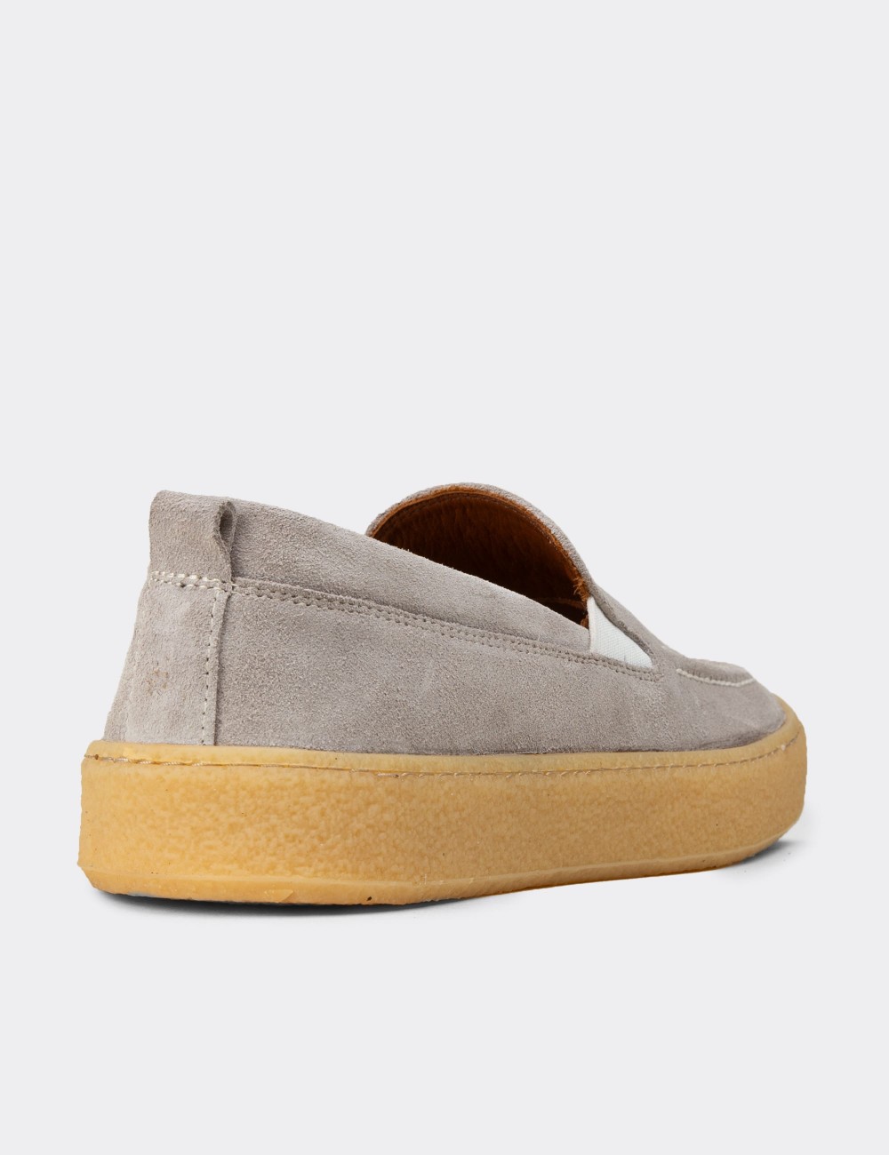 Erkek Hakiki Süet Gri Loafer Ayakkabı - 02047MGRIC01