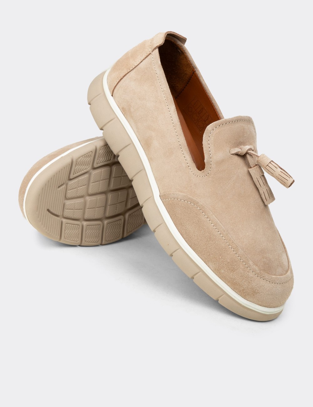 Erkek Süet Bej Püsküllü Loafer Ayakkabı - 02048MBEJE01